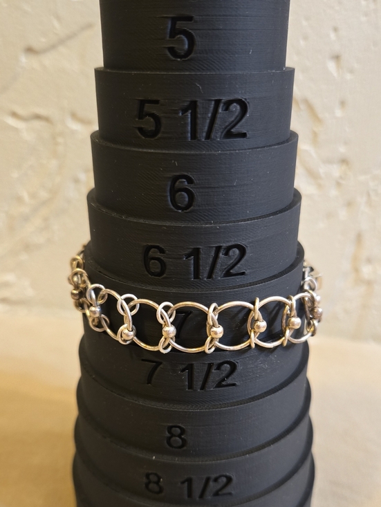 Vintage Jewelry - Antique Bernard Weber Marked Linked Circle Chain 925 Sterling Bracelet Signed